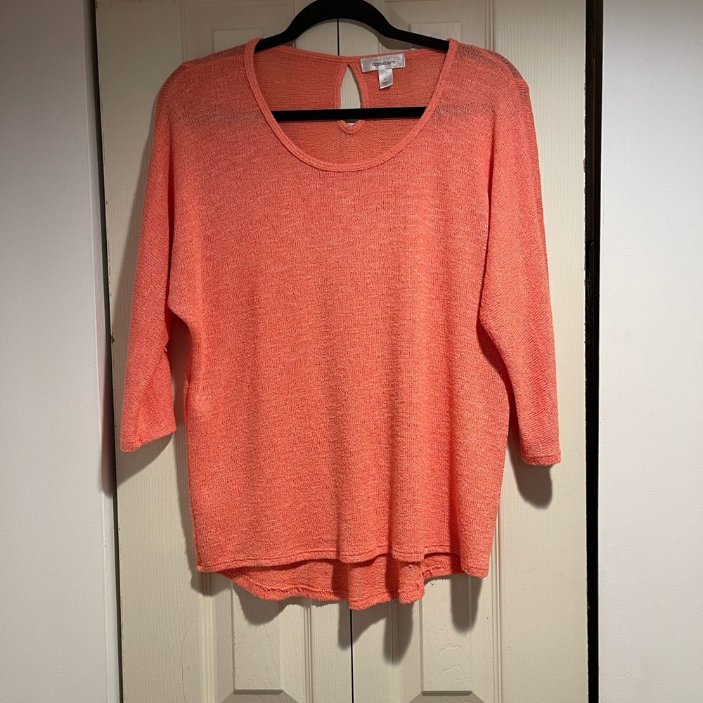Dress Barn Size L Peach Mesh Blouse With Three Quarter-Length Long Sleeves